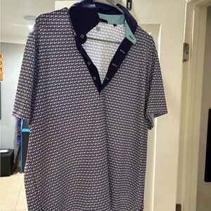 Greyson Navy/White/Pink Patterned Polo Shirt